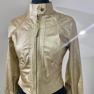 Lt Gold Metallic Leather-Look Jacket